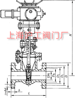 Z941H、Z941Y、Z941W 型 PN100~PN200 鋼制電動(dòng)楔式閘閥主要外形及結(jié)構(gòu)尺寸示意圖